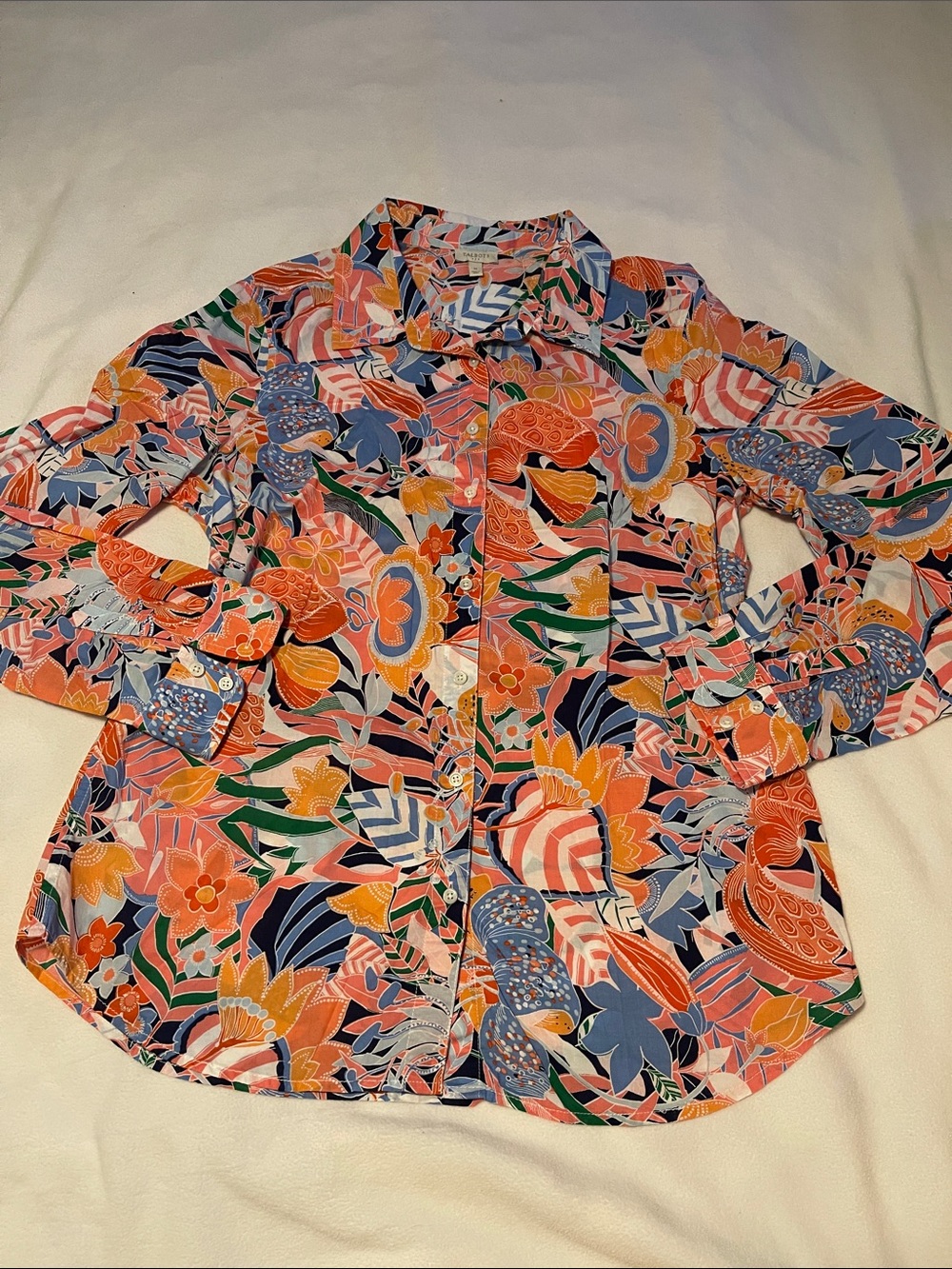 Talbots Women’s Floral Button-Down Shirt - Orange, Blue, Pink